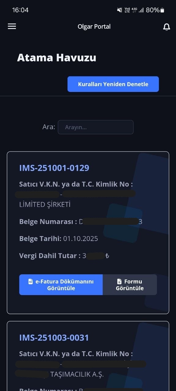 Devoplus Fatura Yönetim Sistemi mobil onay ekranı — fatura detayı ve tek dokunuşla onay