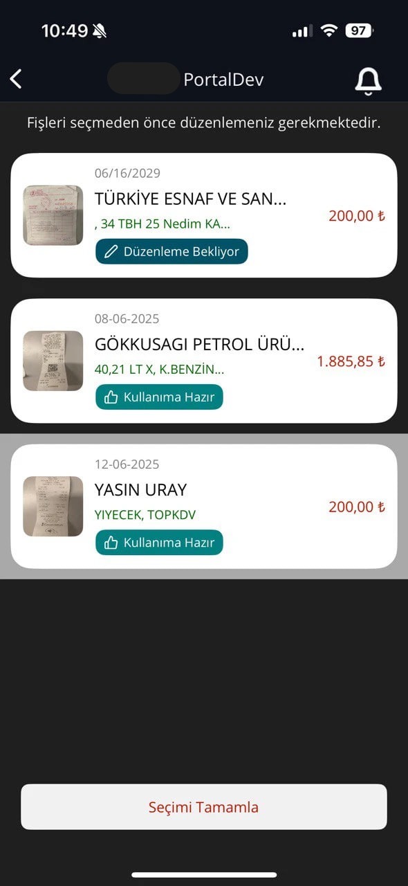 Devoplus Masraf Yönetim Sistemi masraf listesi ve onay takip ekranı — talep durumları, tutarlar ve onay geçmişi