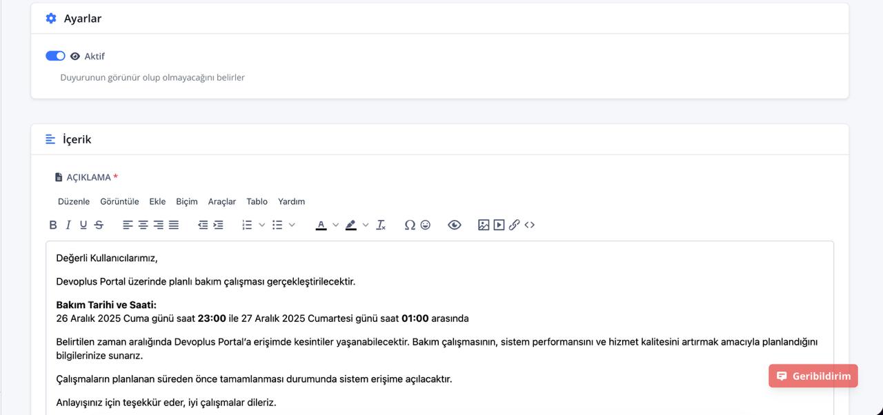 Devoplus Kurumsal İletişim Portalı e-posta ve bildirim merkezi — kurumsal iletişim ve e-posta entegrasyonu ekranı